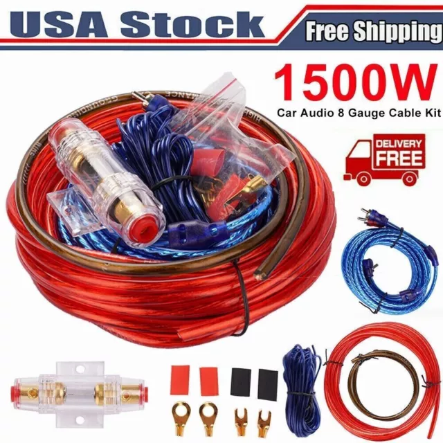 1500W Car Audio Cable Kit Amp Amplifier Install RCA Subwoofer Sub Wiring 8 Gauge