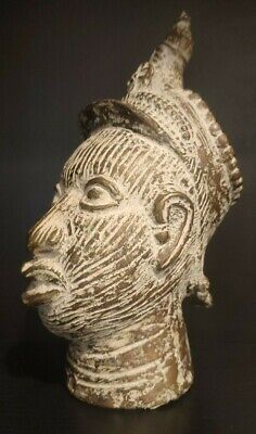 Vintage African Art, Benin Bronze Head, Nigeria