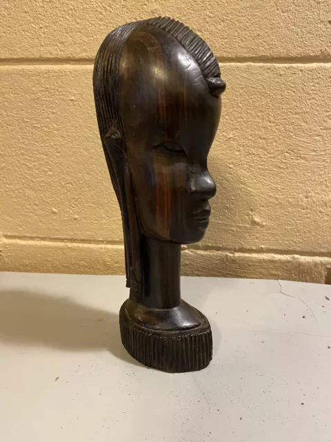 FREE TANGANYIKA AFRICAN Tribal Hand Carved Bust Ebony Wood Statue 9" STUNNING!