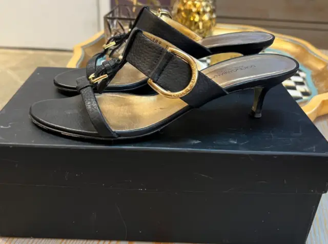 Dolce & Gabbana black leather t-strap sandals 2.25" heels size EUR 39 w/box EUC