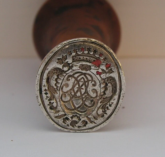 Ancien sceau cachet blason armoiries a identifier matrice en argent