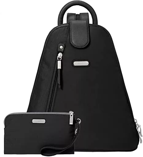 Baggallini Womens Metro Backpack With Rfid Wristlet Handbags, Black, One Size