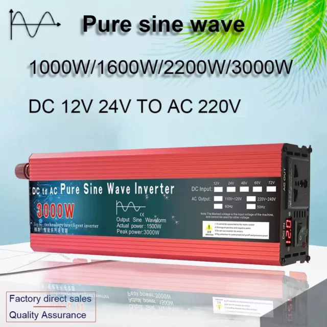 1500W 3000W Reiner Sinus Spannungswandler 12V auf 220V Inverter Wechselrichter