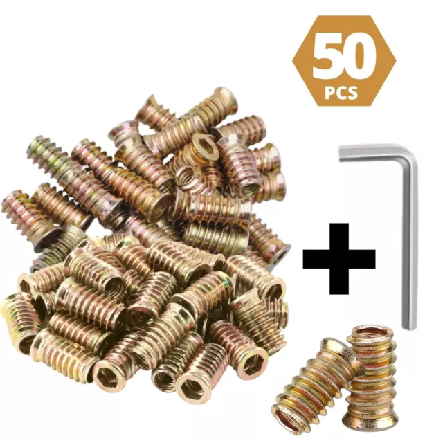 50 Threaded Insert Furniture Screw In Wood Nut Inserts Fastener Bolt 1/4"-20 New