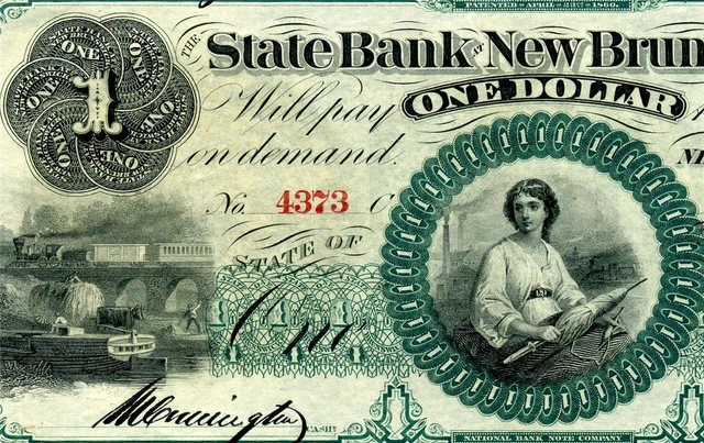 HGR SATURDAY 1860's $1 New Brunswick NJ (GORGEOUS) Appears GEM UNCIRCULATED