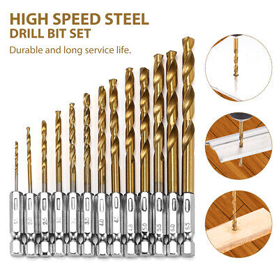 13pcs Drill Bit Set Titanium Coated HSS High Speed Steel Hex Shank Quick Change