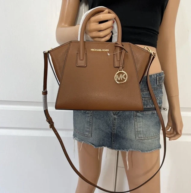 Michael Kors Avril Small Satchel Shoulder Crossbody Bag Brown Luggage New Mk