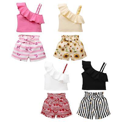Toddler Girls Summer Outfit Off Shoulder Sleeveless Crop Tops Floral Shorts Set