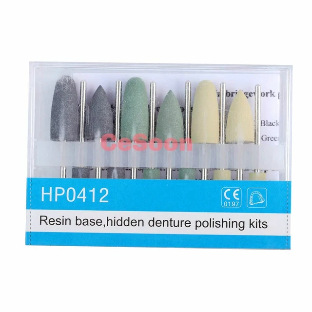 12Pc Dental Base Hidden Polishing Burs Resin Denture Diamond Silicone Polishers