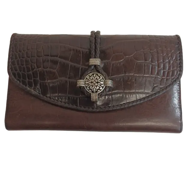 Brighton Brown Leather Wallet Croc Embossed Brighton Charm Detail Snap Front