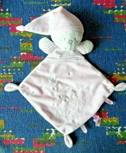 Pp/  Doudou  Plat Ours Max & Sax  Rose Blanc Lune Etoile Moon Exc Etat