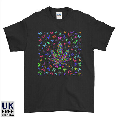 Grazioso Modello Farfalla Foglia di Marijuana Cannabis Marijuana Che Fuma T-shirt Rasta