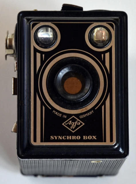 Alte Agfa Synchro Box  (1949-1957) Rollfilmkamera 6x9 mit originaler Ledertasche