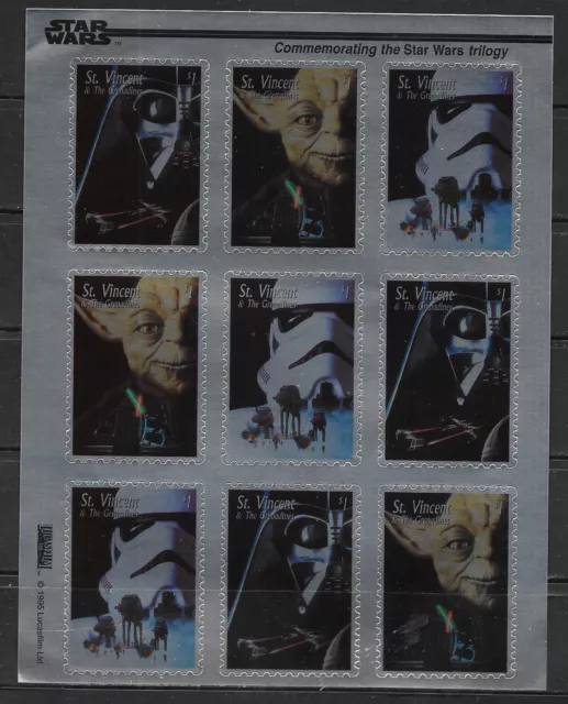 St. Vincent, 1995, Star Wars, Feuille De 9 Timbres En Feuille Argent, Perf, Mnh