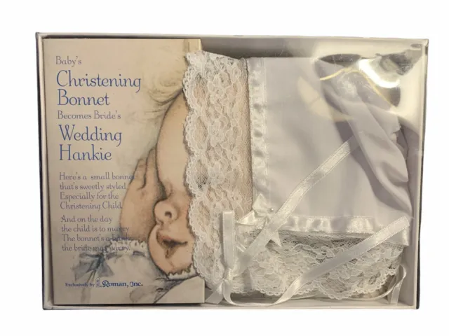 BABY'S CHRISTENING BONNET BECOMES BRIDE'S WEDDING HANKIE BY ROMAN Inc. NIB!