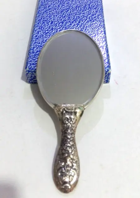 Turkish Silver Hand Mirror With Roses Vintage Fine Silver Antique
