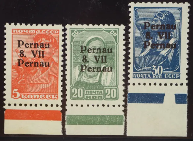 1941 Estland - Pernau II. WK., 5, 20 und 30 K. mit Abart, * Unterrandstücke, BPP