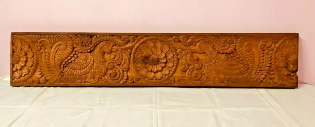 Vintage Old Bird Floral Hand Carved Door Top Beam Plaque Wall Wooden Panel b/73