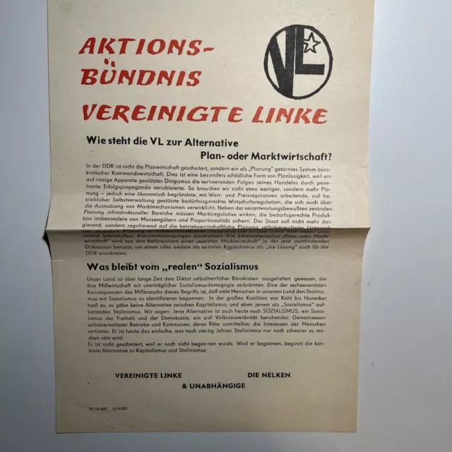 Wahlplakat Aktionsbündnis Vereinigte Linke | Die Nelken | DDR | Planwirtschaft