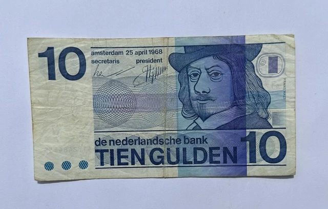 The Netherlands 10 (Ten) Guilder Banknote - 25/04/1968 - Tien Gulden Dutch Note