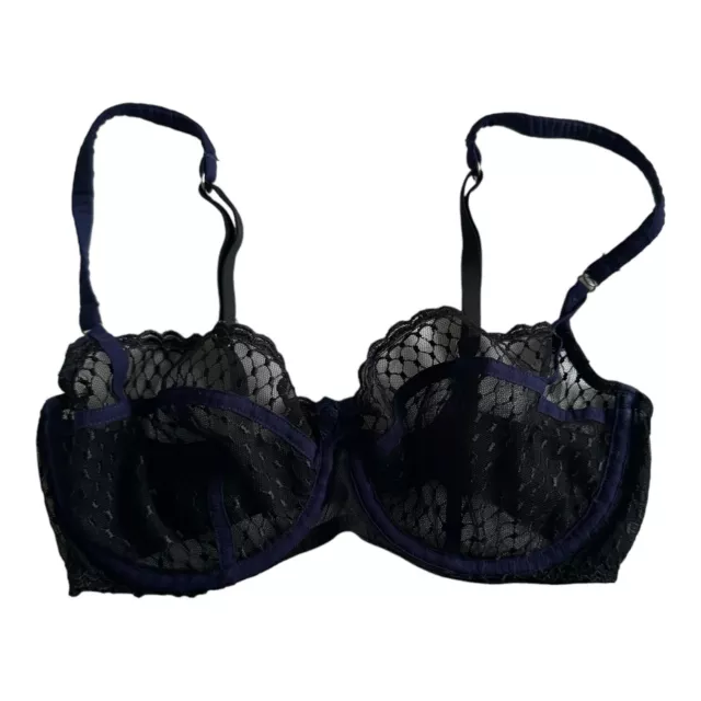 TOPSHOP BLUE BLACK LACE UNDERWIRED MOULDED SILK MIX BRA SIZE 32D CUP