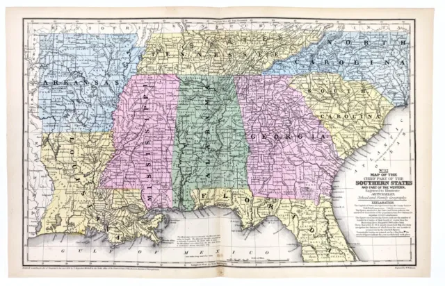 1858 Georgia Florida Map Alabama South Carolina Louisiana SOUTHERN STATES