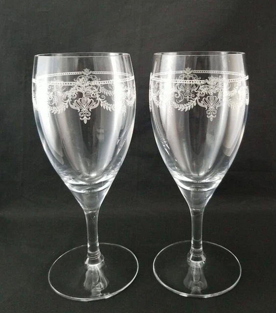 Crystal Etched Water Goblets/Wine Glasses 7 3/4" Tall Set of 2