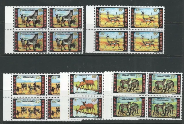 Éthiopie 1980 Grevy's Zèbre Gazell Guépard Animal Thème (Sc 969-73) MNH Blks De