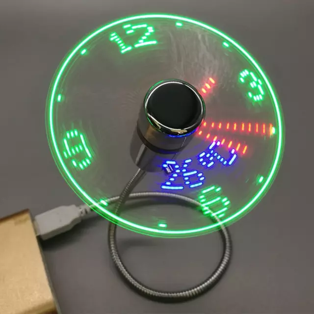 LED Clock Fan Time Temperature Display Mini Cooling Flashing Fan DC 5V Portable