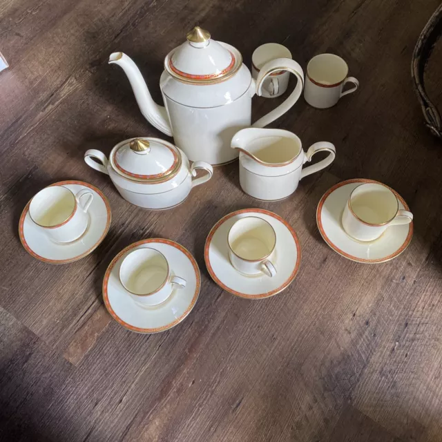Bone China Tea Set England Carlton by Minton Teapot sugar creamer,4 Cups/Saucers