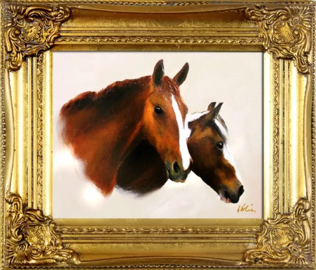 Caballo - Pintura Al Óleo Pintado a Mano Marco Firmado 34x30cm Mural De