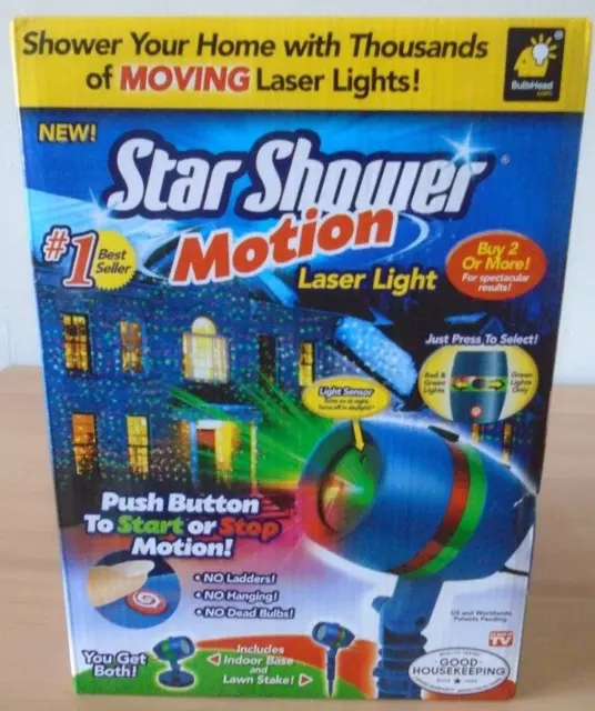 BulbHead Star Shower Motion Laser Lights Projector Over 3,200 Sq Ft Coverage NEW