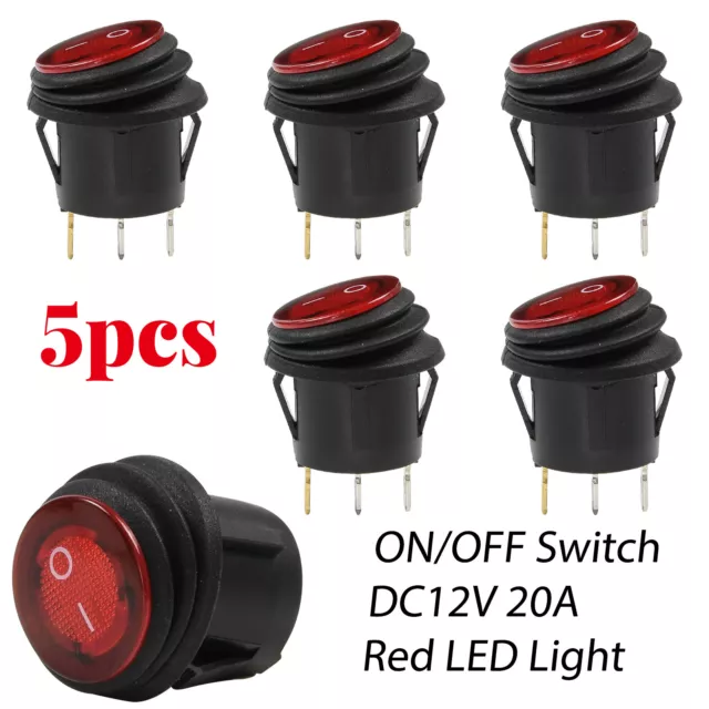 5st KFZ Boot Kippschalter Wippschalter LED Rot 12V 20A Rund EIN-AUS Wasserdicht