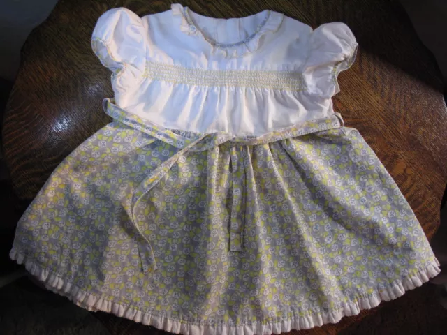 Vintage Girls Toddler Dress Smocked Yellow Grey/Blue White 2T or 3T 1950's
