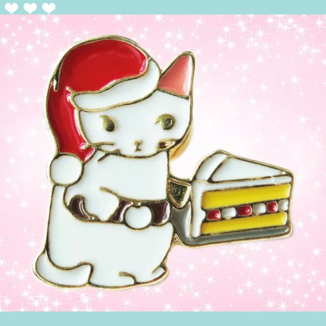 Santa Hat Cat with Cake Enamel Pin Badge Cute Kawaii Christmas Novelty Gift