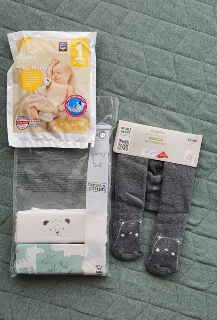 Baby Strumpfhosen 62/68(NEU) Body Kurzarm 2 STÜCK (NEU) + GRATIS Baby-Windeln...