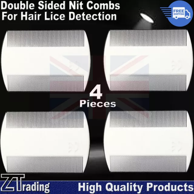 4 pcs White Dual Sided Nit Comb for Head Lice Detection Kids Pet Flea Fine