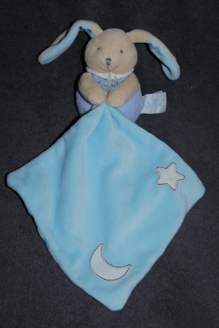Doudou Lapin  Mouchoir Bleu Lune Etoile BABYNAT BABY'NAT BN0137 Luminescent TTBE