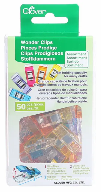 Wonder Clips 50 Assorted Colours Clover Brand with Plastic Container