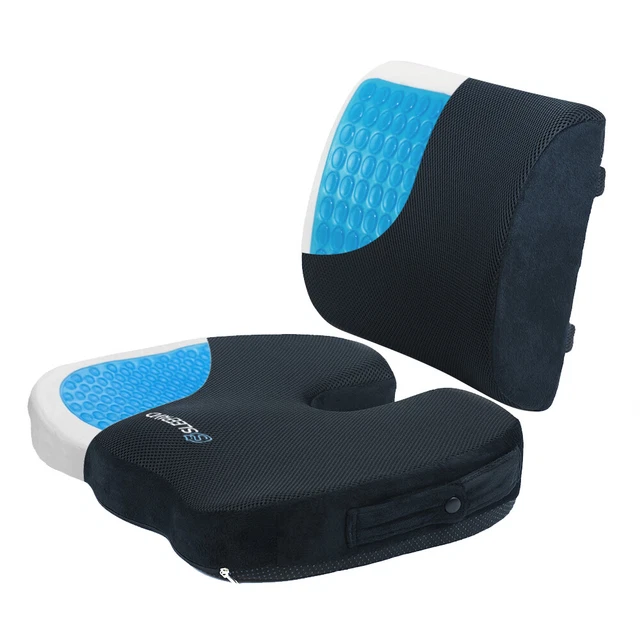 Sleepavo Memory Foam Gel Seat Cushion and Lumbar Back Support Pillow Office Car