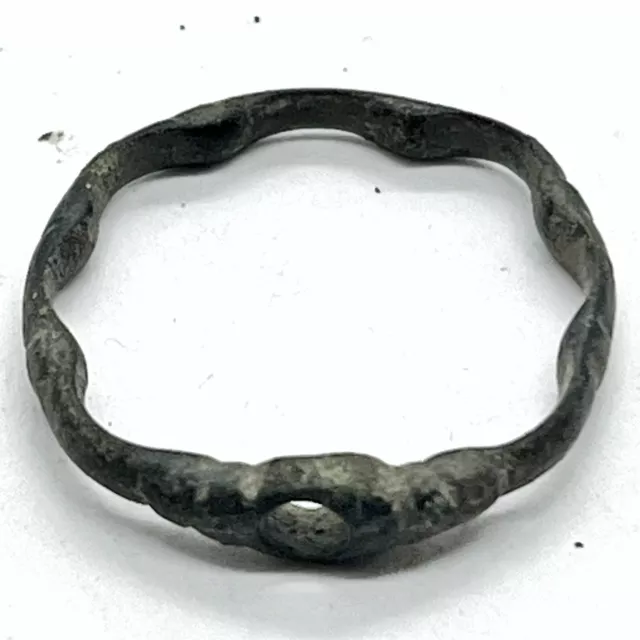 Authentic Ancient Or Medieval European Bronze Ring Artifact W/ Fancy Design — N