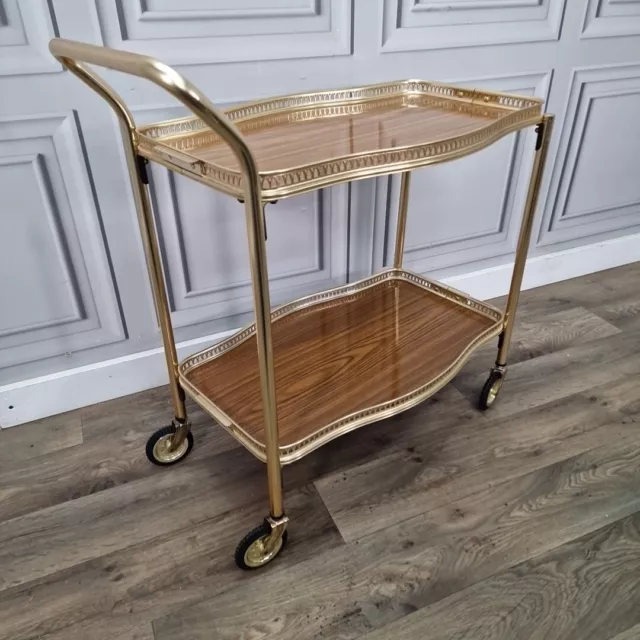 Vintage Retro 2 Tier Gold Cocktail Drinks Tea Hostess Trolley Gin Cart - Display