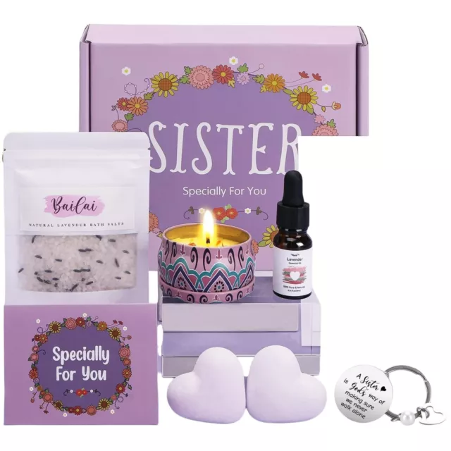 Sister Pamper Gifts Birthday Gift Set Lavender Essential Oil Candle Bath Body