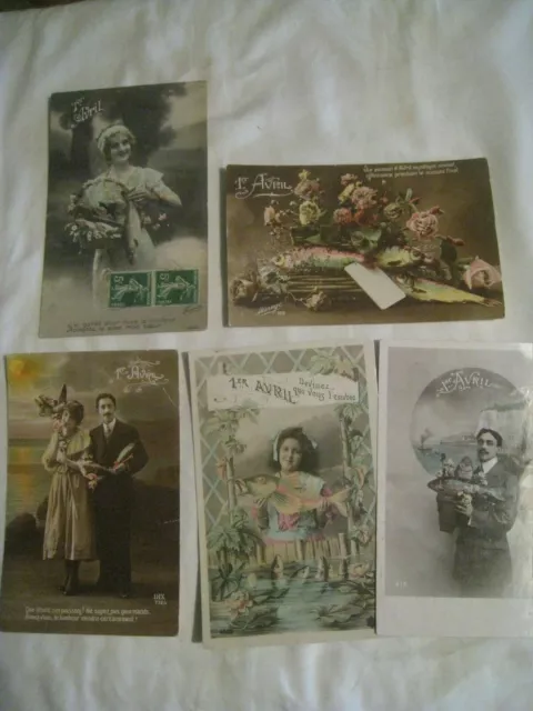 LOT de 5 CPA  "1er AVRIL" Années 1900 à 1920 (1)  Premier Avril Poisson d'Avril