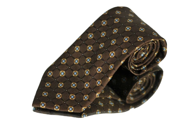 Jos. A. Bank Executive Men's Tie Brown & Blue Geometric Silk Necktie 60 x 3.25