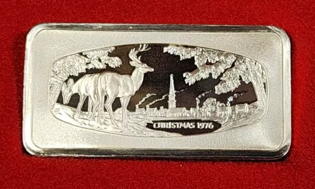 1976 Christmas Franklin Mint 1oz Sterling Silver Ingot Bar (643)