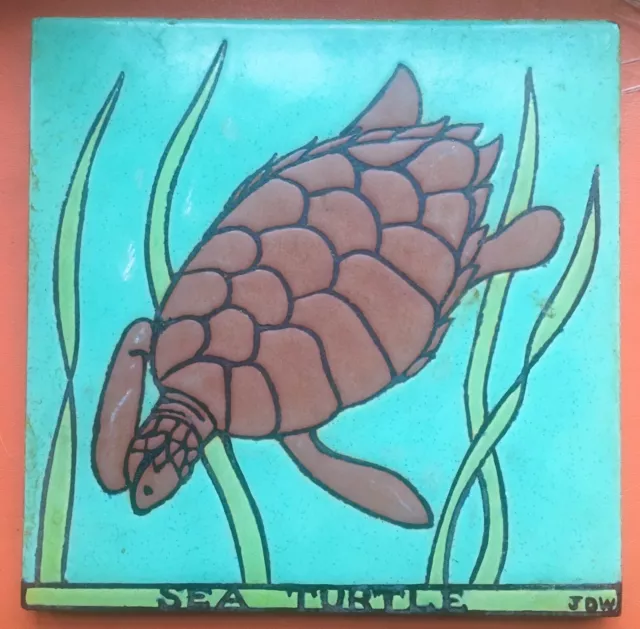 Rare Arts & Crafts Mosaic Art Pottery Sea Turtle Tile