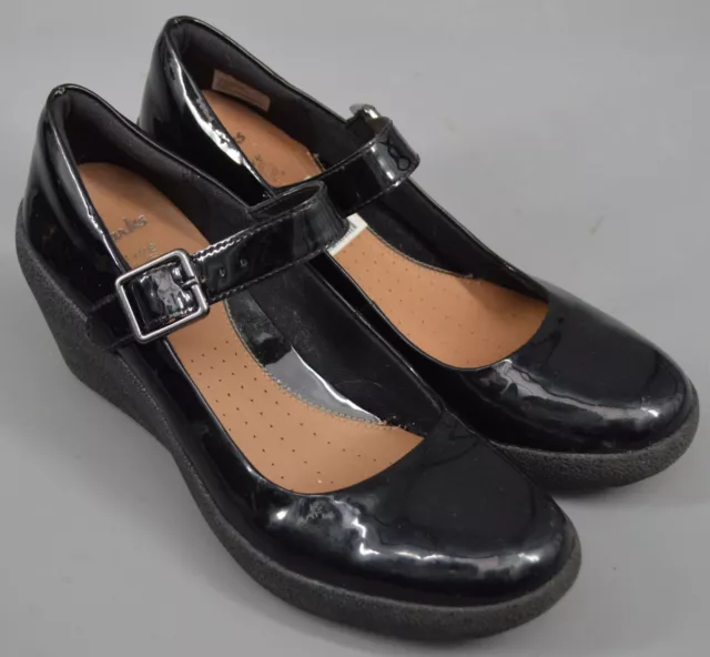 LADIES CLARKS ACTIVE Air Black Leather Jane Wedge Shoes UK 5.5 £12.99 - PicClick UK