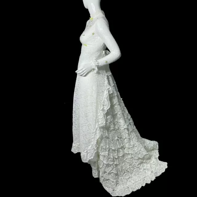 SIZE 0 VTG Bridal Originals Women Vintage 1970s White Lace Wedding Gown Dress