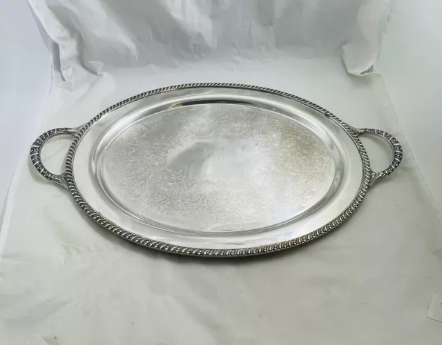 Antique Large Two Handle SilverPlate Serving Tray Oval
